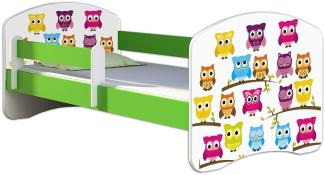 ACMA Kinderbett Jugendbett mit Einer Schublade und Matratze Grün mit Rausfallschutz Lattenrost II 140x70 160x80 180x80 (31 Eule, 160x80)