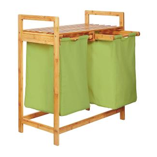 Lumaland Wäschekorb aus Bambus mit 2 ausziehbaren Wäschesäcken - Größe ca. 73 cm Höhe x 64 cm Breite x 33 cm Tiefe - Farbe Grün