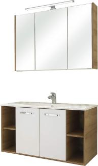 Pelipal Badmöbel-Set 3-teilig Quickset 362 mit Mineralmarmor-Waschtisch und Spiegelschrank (LED) | Hochwertige Badezimmermöbel vom Markenhersteller