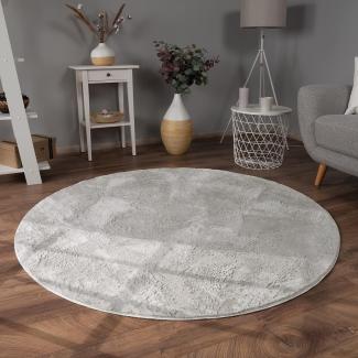 Paco Home Hochflor Teppich Wohnzimmer Flauschig Fellteppich Kunstfell Plüsch Shaggy Weich Fellimitat, Grösse:Ø 100 cm Rund, Farbe:Grau