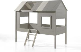 Baumhaus Set CHARLOTTE inkl. Rolllattenrost, Liegefläche 90 x 200 cm und Vorhang-Set, Ausf. MDF grau lackiert