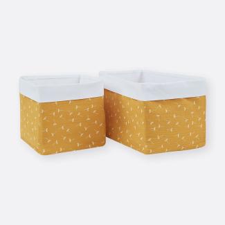 KraftKids Stoff-Körbchen in Musselin gelb Pusteblumen, Aufbewahrungskorb für Kinderzimmer, Aufbewahrungsbox fürs Bad, Größe 20 x 20 x 20 cm