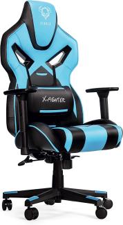 Diablo X-Fighter Gaming Stuhl Bürostuhl Verstellbare Armlehnen 3D Lendenkissen Wippfunktion Kunstlederbezug Perforiert Farbwahl (blau)