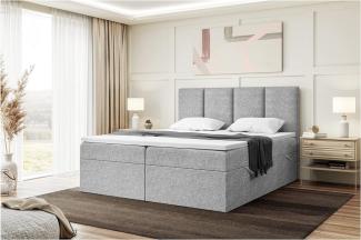 MEBLINI Boxspringbett CRISTIANO 160x200 cm mit Bettkasten - H3/Grau Webstoff Polsterbett - Doppelbett mit Topper & Taschenfederkern-Matratze