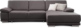CAVADORE Ecksofa Corianne in Lederoptik / Couch inkl. Armteilverstellung und Longchair in modernem Design / 282 x 80 x 162 / Kunstleder, grau