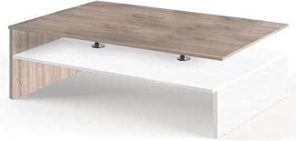BAKAJI Wohnzimmertisch Moderner, Couchtisch Design, Beistelltisch Holztisch Kaffeetisch Tisch Weiß und Eiche in Holzoptik, 90 x 60 cm