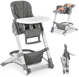 Hauck Baby Hochstuhl Grow Up mit Liegefunktion ab Geburt - Babystuhl mit Tisch, Rollen, klappbar, mitwachsend und höhenverstellbar - Grau Melange