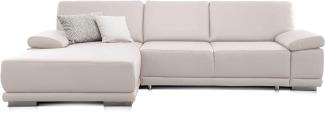 CAVADORE Eckcouch Corianne in Kunstleder / Sofa in L-Form mit verstellbaren Armlehnen und Longchair / 282 x 80 x 162 / Lederimitat, weiß