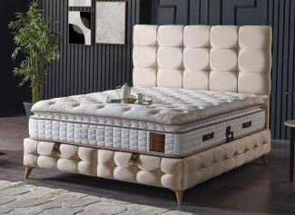 Casa Padrino Luxus Doppelbett Creme / Weiß / Braun 180 x 200 cm - Massivholz Bett mit Kopfteil und Matratze - Schlafzimmer Möbel - Hotel Möbel - Luxus Möbel - Luxus Einrichtung
