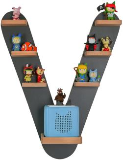 MR TEDDY BEAR Kinderregal Buchstabe V | Holzregal für Toniebox und Tonies | Tonie-Regal hergestellt in der EU | Wandregal zum Spielen und Sammeln | Für Mädchen und Jungen | im V Design in Anthrazit