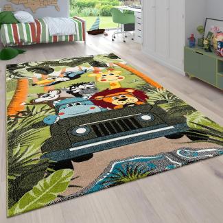 Paco Home Kinderzimmer Kinderteppich für Jungen mit Tier u. Dschungel Motiven Kurzflor, Grösse:140x200 cm, Farbe:Grün 6