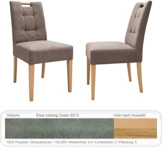 6x Stuhl Agnes 1 mit Griff Varianten Polsterstuhl Massivholzstuhl Eiche natur lackiert, Elisa Iceberg Green