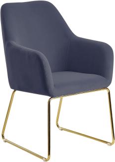 Esszimmerstuhl Samt Blaugrau Küchenstuhl mit goldenen Beinen