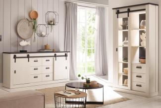 Wohnzimmer Esszimmer Set Stove in weiß Pinie und anthrazit Landhaus