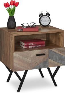 Relaxdays Nachttisch mit Schublade, Industrial Style, Wohn-& Schlafzimmer Beistelltisch, HxBxT: 53 x 50 x 42 cm, braun, Legierter Stahl