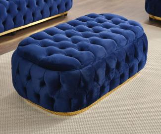 Casa Padrino Luxus Chesterfield Samt Hocker Blau / Gold 110 cm
