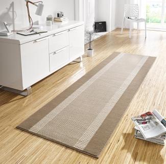 Kurzflor Teppich Läufer Band Creme Beige - 80x400x0,9cm