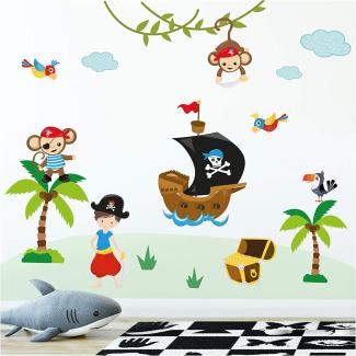 Little Deco Kinderzimmer Aufkleber Affen Pirat 115 x 95 cm