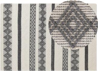 Teppich Wolle beige grau 160 x 230 cm geometrisches Muster Kurzflor DAVUTLAR