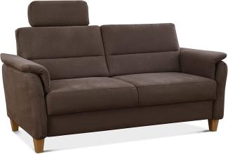 CAVADORE 3er-Sofa Palera mit Federkern / Kompakte Dreisitzer-Couch im Landhaus-Stil / inkl. 1 Kopfstütze / 179 x 89 x 89 / Mikrofaser, Braun
