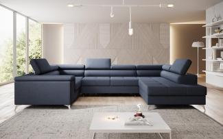 Designer Sofa Torino mit Schlaf- und Klappfunktion Stoff Blau Rechts