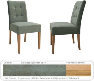 6x Stuhl Agnes 1 ohne Griff Varianten Polsterstuhl Massivholzstuhl Eiche natur lackiert, Elisa Iceberg Green