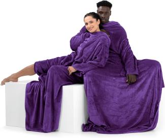 DecoKing Decke mit Ärmeln Geschenke für Frauen und Männer 150x180 cm Violett Microfaser TV Decke Kuscheldecke Weich Lazy