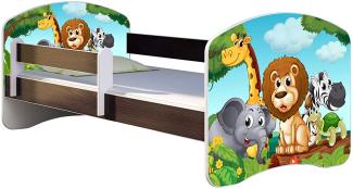 ACMA Kinderbett Jugendbett mit Einer Schublade und Matratze Wenge mit Rausfallschutz Lattenrost II 140x70 160x80 180x80 (02 Animals, 140x70)