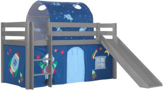 Vipack Spielbett 'Pino' inkl. Rutsche dunkelblau, mit Textilset Vorhang und Tunnel 'Astro'