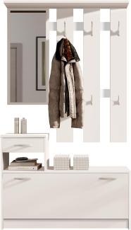 Vera Garderobe mit Spiegel weiß matt - Kompaktgarderobe, Dielenschrank, Flurschrank - 100 x 190 x 26 cm (B/H/T)