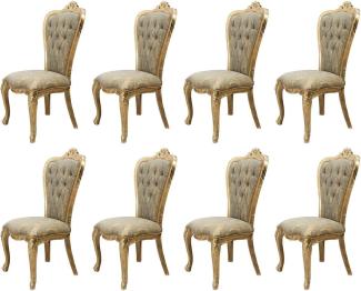 Casa Padrino Luxus Barock Esszimmer Stuhl 8er Set Grün / Antik Gold - Prunkvolle Barockstil Küchen Stühle - Luxus Barockstil Esszimmer Möbel - Barock Esszimmer Möbel - Barockstil Möbel