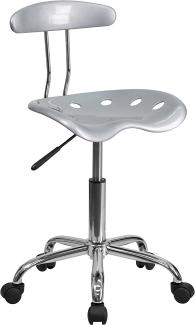 Flash Furniture Arbeitshocker mit Rückenlehne – Ergonomischer Schreibtischstuhl höhenverstellbar – Bürostuhl mit Traktorsitz für Home Office – Silber