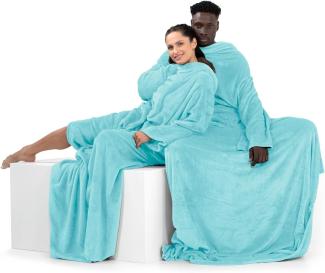 DecoKing Decke mit Ärmeln Geschenke für Frauen und Männer 170x200 cm Türkis Microfaser TV Decke Kuscheldecke Weich Lazy