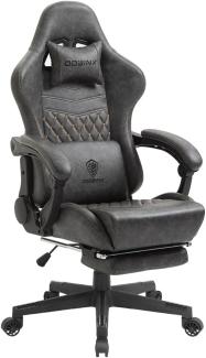 Dowinx Gaming Stuhl Bürostuhl Ergonomischer PC-Stuhl mit Massage Lendenwirbelstütze, Vorteil Stil PU Leder Hohe Rückenlehne Verstellbarer Drehsessel mit Fußstütze (Grau)