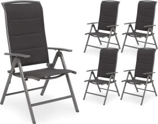 BRUBAKER 5er Set Gartenstühle Milano - Gepolsterte Klappstühle - 8-Fach verstellbare Rückenlehnen - Stühle aus Aluminium - Wetterfest - Silbergrau