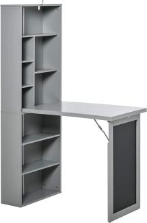 HOMCOM Schreibtisch Esstisch klappbar mit 6 Fächer Bücherregal mit 3 Regale Computertisch Bürotisch E1 Spanplatte Metallrahmen Dunkelgrau 98 x 51 x 153 cm