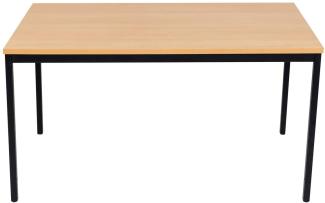 Furni24 Rechteckiger Universaltisch mit laminierter Platte, Metallgestell und verstellbaren Füßen, ideal im Homeoffice als Schreibtisch, Konferenztisch, Computertisch, Esstisch - buche 140x70x75 cm