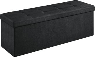 SONGMICS Sitzbank mit Stauraum, Sitztruhe, Aufbewahrungsbox, faltbar, max. statische Belastbarkeit 300 kg, mit Trenngitter aus Metall, 120 L, 110 x 38 x 38 cm, Leinenimitat, schwarz
