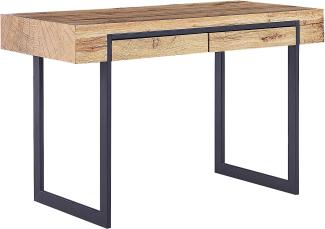Schreibtisch heller Holzfarbton schwarz 120 x 55 cm 2 Schubladen VIDA
