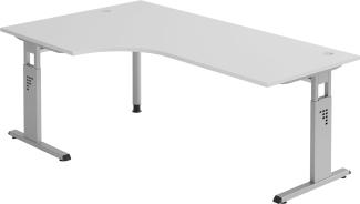 bümö® Stabiler Schreibtisch höhenverstellbar 200 x 120 cm | Eckschreibtisch in Grau | Büroschreibtisch mit Höheneinstellung | Tisch für Büro | Bürotisch in 9 Größen & 7 Dekoren