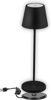 V-TAC Dimmbare LED-Tischlampe Kabellos mit Touch-Bedienung - Wiederaufladbar Schwarz Lampe für den Innen und Draußen - Außenbereich IP54 - 4400-mAh-Akku - Metall, Warmweiß 3000K - 2W, VT-7522