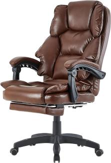 Bürostuhl mit Fußstütze und flexiblen 3-Punkt-Armlehnen ergonomischer Schreibtischstuhl im Lederoptik-Design mit einer verstellbaren Rückenlehne für gesündere Sitzhaltung Dunkelbraun