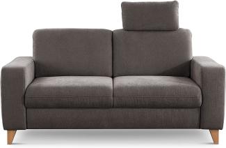 CAVADORE 2er Sofa Lotta / Skandinavische 2-Sitzer-Couch mit Federkern, Kopfstütze und Holzfüßen / 173 x 88 x 88 / Webstoff, Dunkelgrau