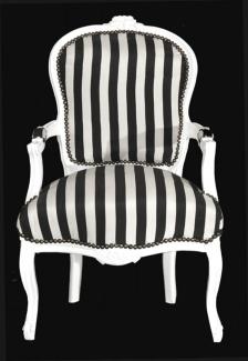 Casa Padrino - Barock Salon Stuhl Schwarz / Weiß Streifen / Weiß - Möbel gestreift