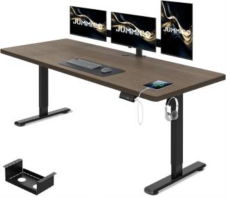 JUMMICO Höhenverstellbarer Schreibtisch 160 x 80 cm mit Kabelwanne, Höhenverstellbar Elektrisch Stehpult mit USB-Buchse, Computertisch, Ergonomischer Steh-Sitz Tisch, Bürotisch, Nussbaum