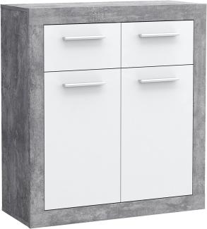 FORTE Baccio Kommode mit 2 Türen und 2 Schubladen, Holzwerkstoff, Betonoptik Lichtgrau / Weiß, 83. 20 x 34 x 91. 50 cm