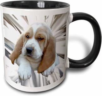 3dRose Basset Hound Puppy-Two Ton Schwarz Tasse, Keramik, Mehrfarbig, 10,2 x 7,62 x 9,52 cm