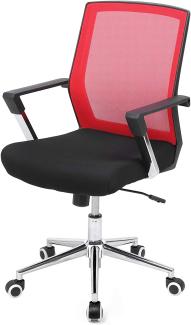 SONGMICS Bürostuhl mit Netzbezug, höhenverstellbarer Chefsessel, Schreibtischstuhl mit Wippfunktion, Drehstuhl mit gepolsterter Sitzfläche, Stahlgestell, verchromt, 150 kg, rot-schwarz, OBN83RD