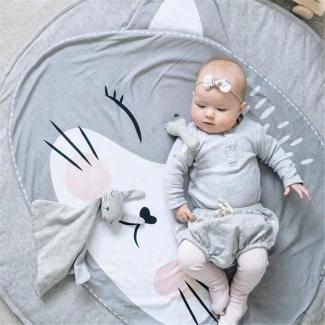 KIKOM Baby Krabbeldecke Cartoon Tier Baby Spielmatte Spieldecke Baumwolle Weiche Schlafteppich für Baby Kinder 90CM (Katze)