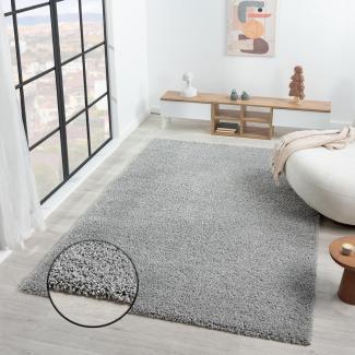 VIMODA Prime Shaggy Hochflor Langflor Teppich Einfarbig Modern Grau, Maße:150 cm Quadrat